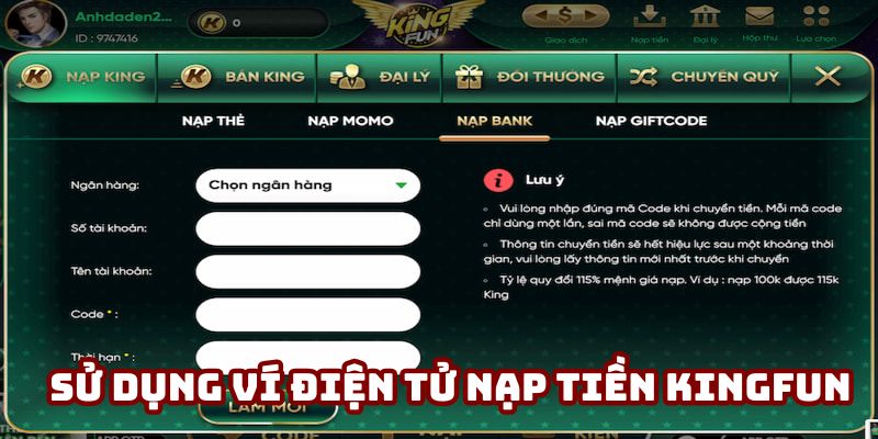 Sử dụng ví điện tử lợi thế khi nạp tiền Kingfun